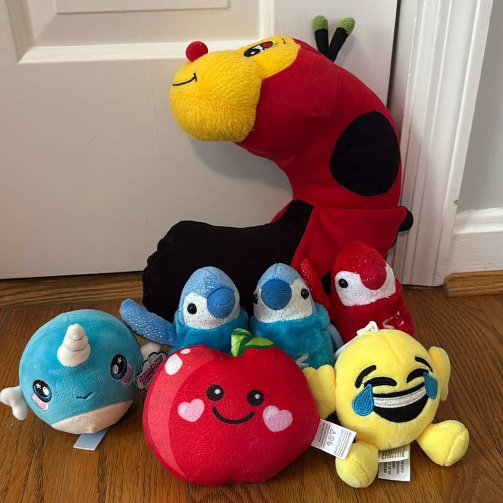 Lot of 6 Plush Figures and 1 Plush Neck Pillow